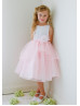 A-line Boat Neck Organza Knee Length Tiered Flower Girl Dress With Decorated Flower Sash